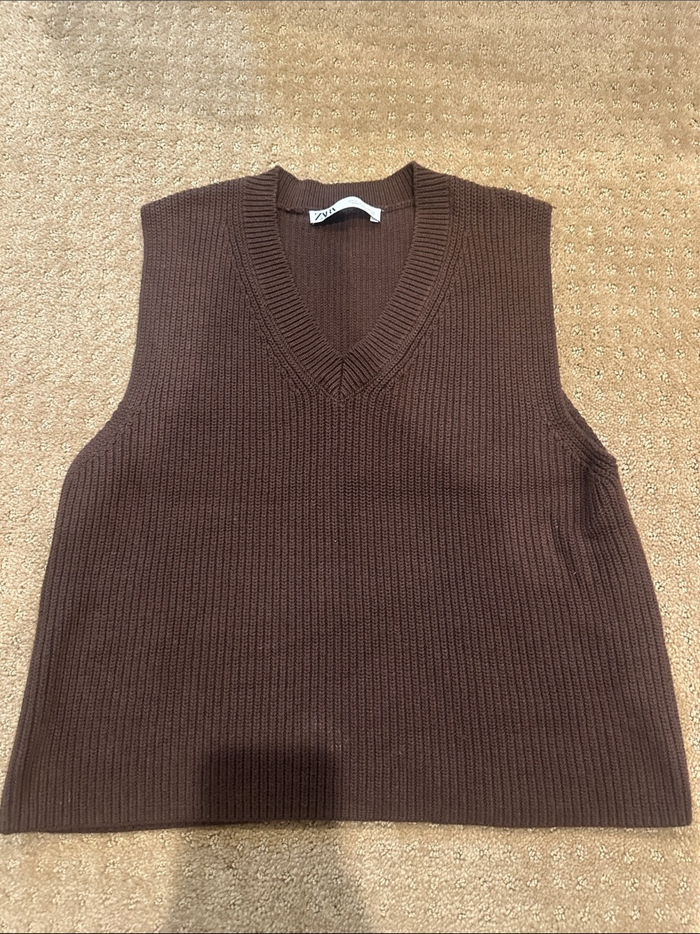 Zara Women's Brown V-Neck Knit Sweater Vest
